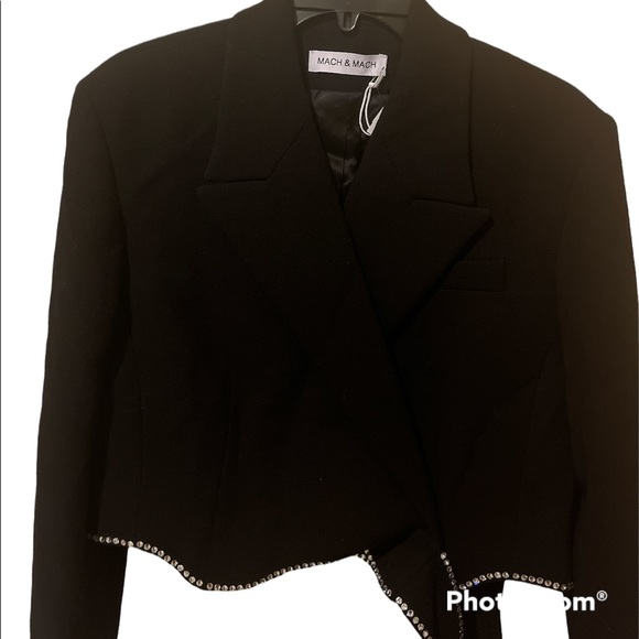 MACH & MACH Black Crystal Embellished Trim Blazer Jacket - Picture 3 of 9